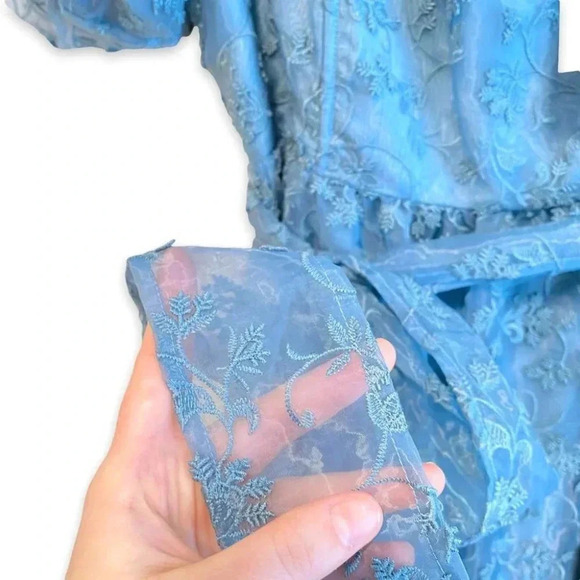 NWT Anthropologie BHLDN Beatrice Organza Maxi Dress Floral Blue Size 10 - Picture 11 of 14